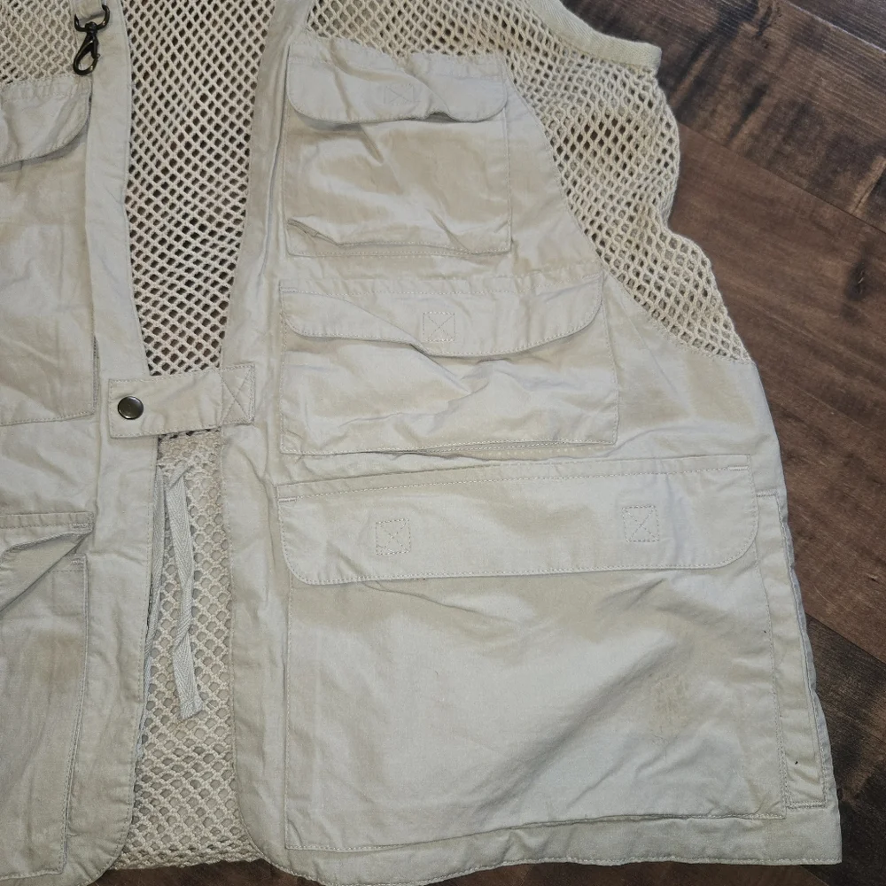 Vintage Safari Fishing Vest Khaki [Large] Pockets Sportsman Outdoorsman Camping
